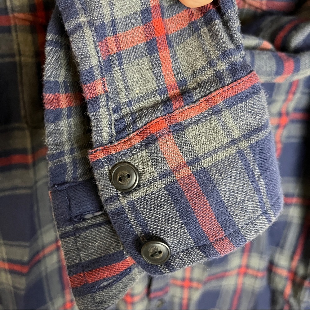 Lucky Brand Flannel Button Up Plaid Shirt Mens M Navy Red Cotton - Picture 12 of 16